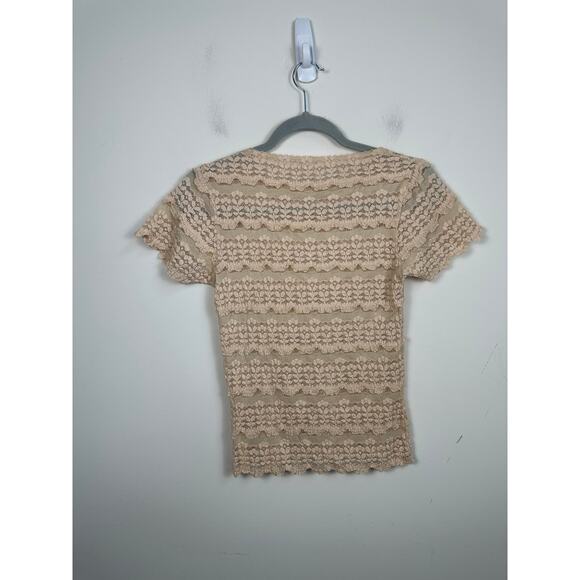 Free People Lace Baby Tee Size Small Cream Beige EUC - Picture 2 of 7